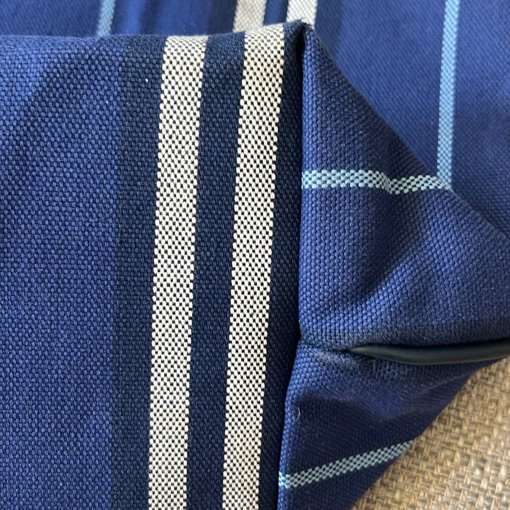 Burberry Navy Blue Striped Tote with Black Leather Pocket - Picture 9 of 12